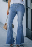 color Distressed Bell Bottom Denim Pants