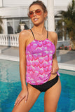 Mesh Petal Print Top Tankini Swimsuit