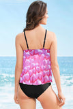 Mesh Petal Print Top Tankini Swimsuit