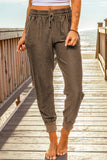 Brown Elastic Waist Jogger Pants with Pockets