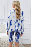 Blue Tie-dye Long Sleeves Shorts Slouchy Set