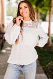 White Lace Cutout Frill Trim Dotted Blouse