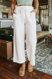 Drawstring Waist Crinkled Wide Leg Pants