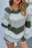 Chevron Color Block Striped Knit Pullover Sweater