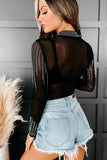 Rhinestone Sheer Mesh Long Sleeve Bodysuit