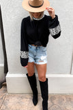 Leopard Print Balloon Sleeve Crew Neck Top