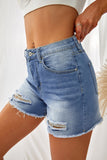 Frayed Hem Denim Shorts with Pockets