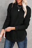 Crew Neck Ribbed Trim Waffle Knit Top