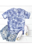 Sky Blue Tie Dye Crew Neck Short Sleeve T-Shirt