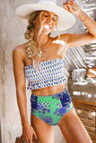 Flag Print High Waist Printed Smocked Bikini