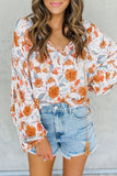 Split V Neck Floral Print Dolman Blouse