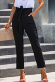 Casual Paperbag Waist Straight Leg Pants with Belt