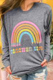 Rainbow Letter Print Crew Neck Graphic Sweatshirt