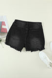 Frayed Hem Denim Shorts with Pockets