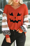 Halloween Funny Face Print Stripe Leopard Color Block Top