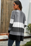 Gray Open Front Colorblock Cardigan with Pockets