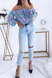 Allover Print Halter Neck Off Shoulder Blouse