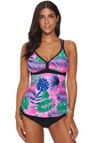 Tropical Print Cut out Tankini Swimsuit