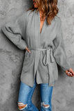 Robe Style Rib Knit Pocketed Cardigan with Belt