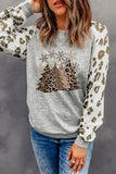 Christmas Trees Graphic Leopard Raglan Sleeve Top