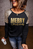 MERRY Christmas Sequin Patchwork Long Sleeve Top