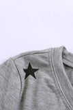 V Neck Stars Print Gray T-shirt