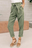 Paper Bag Elastic Waistband Casual Pants