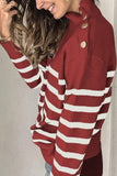 Striped Turtleneck Long Sleeve Sweater with Buttons