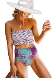 Flag Print High Waist Printed Smocked Bikini