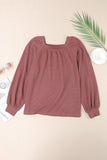 Scoop Neck Puff Sleeve Waffle Knit Top