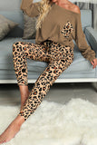 Casual Long Sleeve Leopard Pants Loungewear Set