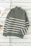 Striped Turtleneck Long Sleeve Sweater with Buttons