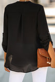 Split Collar Roll Up Sleeve Blouse