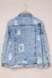 Distressed Buttons Washed Denim Jacket