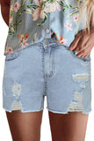 High Rise Destroyed Denim Shorts