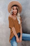 Oversized Mineral Wash Cotton Blend V Neck Short Sleeves Top