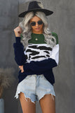 Green Color Block Leopard Splicing Sweater