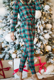 Plaid Print Long Sleeve Top and Drawstring Joggers Pajama Set