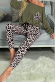 Casual Long Sleeve Leopard Pants Loungewear Set