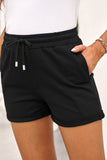 Tie Waist Side Pockets Cuffed Lounge Shorts