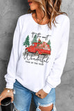 Christmas Truck Letter Graphic Print Pullover Sweatshirt