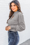 Gray Mock Neck Keyhole Sweater