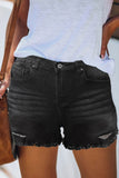 Frayed Hem Denim Shorts with Pockets