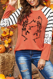 Halloween Skeletons Stripes Leopard Long Sleeve Top