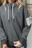 Half Zip Colorblock Pocket Patchwork Long Sleeve Hoodie