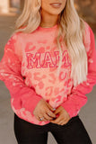 MAMA Leopard Print Crew Neck Pullover Sweatshirt