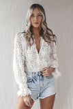 Lace V Neck Wrap Long Sleeve Bodysuit