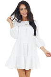 Eyelet Lace Yoke Mini Dress with 3/4 Bubble Sleeves