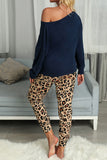 Casual Long Sleeve Leopard Pants Loungewear Set