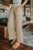 Drawstring Waist Crinkled Wide Leg Pants